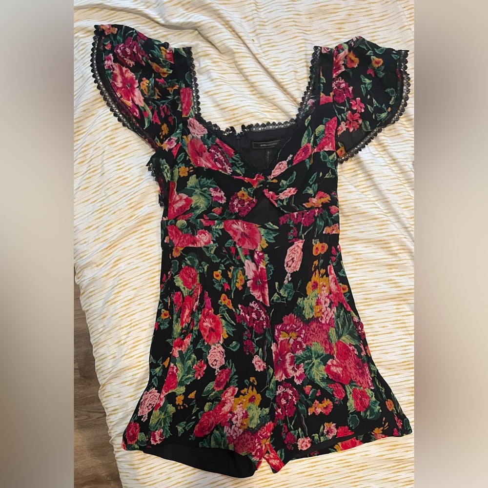 BCBG Floral Black and Pink Women's romper
